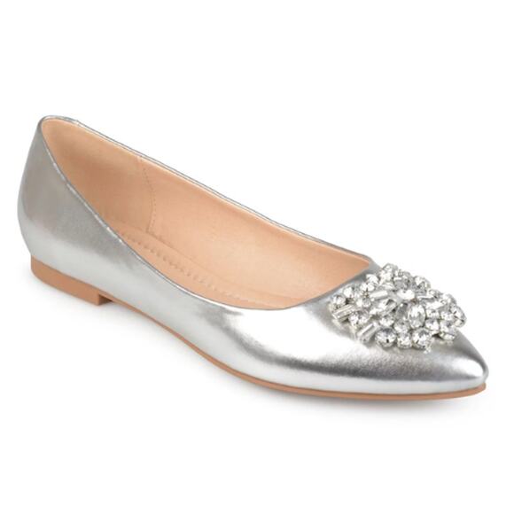 Journee Women's Renzo Jeweled Flats New in Box Silver Size 10 WD - Picture 1 of 8
